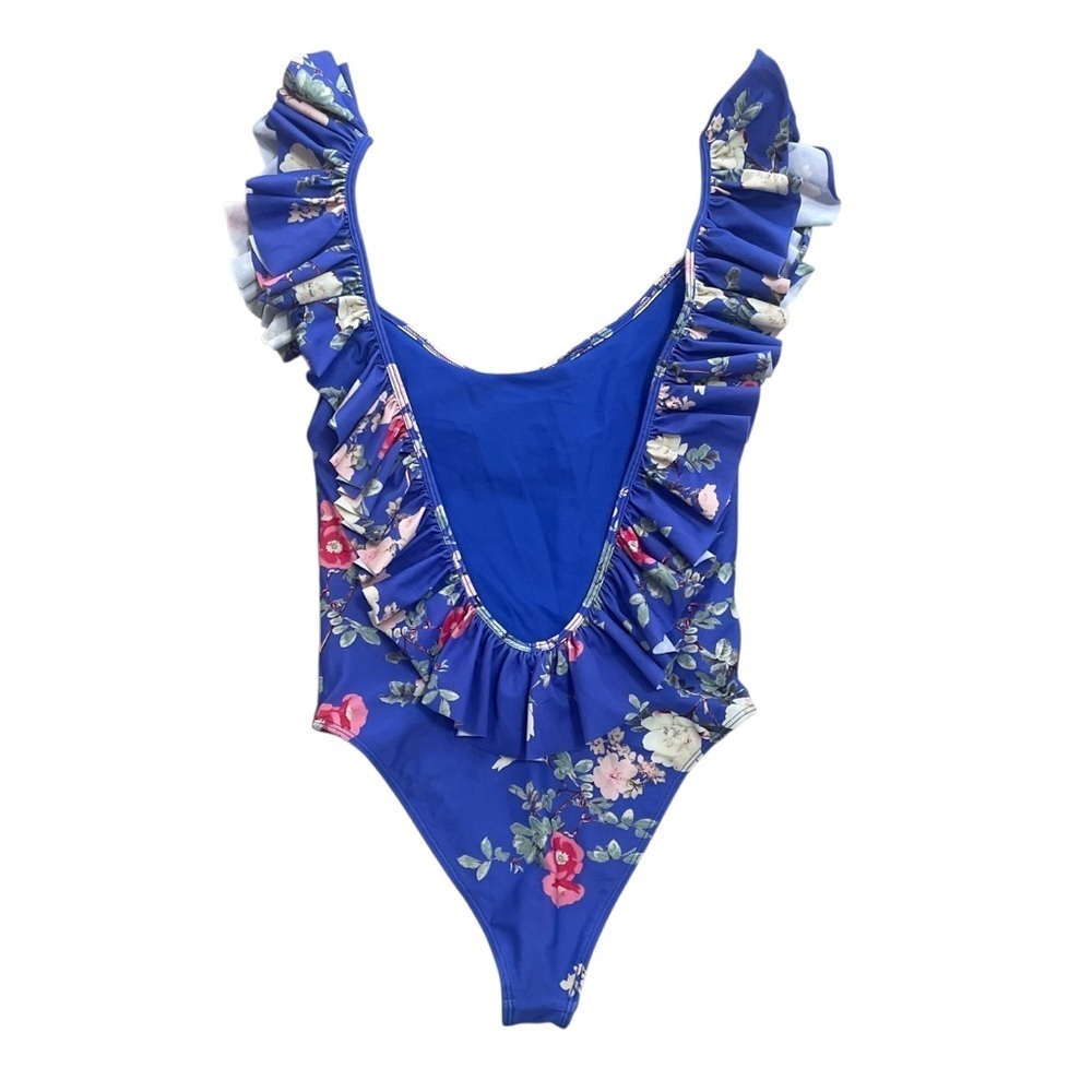 Lovers + Friends Flutter By One Piece Swimsuit Ruffle Floral Blue Size Small - Picture 2 of 9